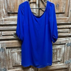 Royal blue dress with bow detail on the back